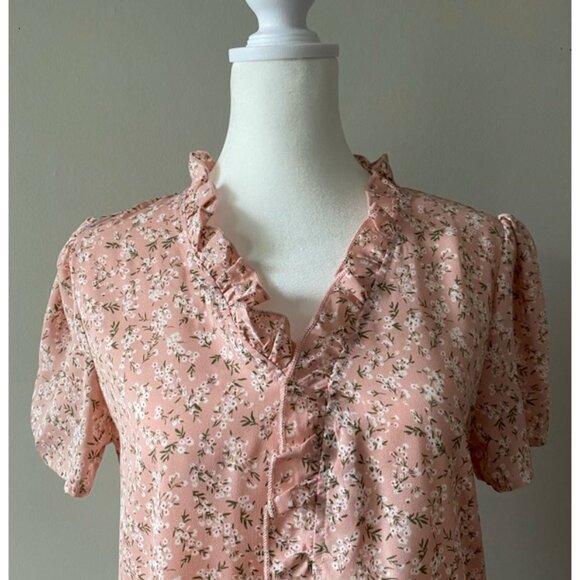 SHEIN Short-Sleeve Floral Blouse, Size Small - Picture 2 of 7